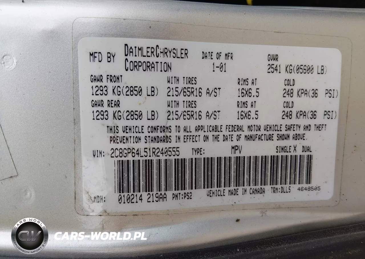 2001 Chrysler Town & Country Limited VIN:2C8GP64L51R240555 - 9