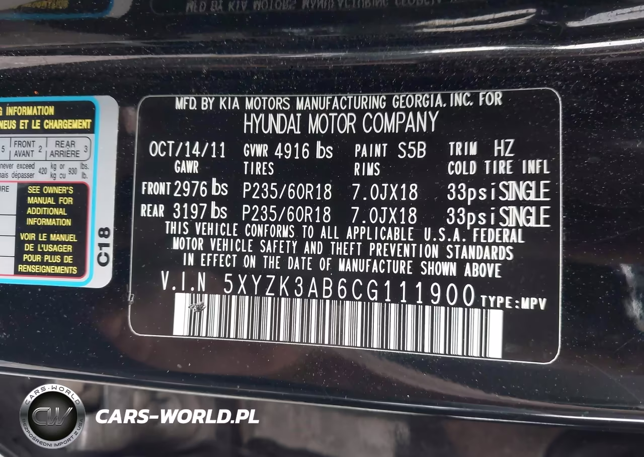 2012 Hyundai Santa Fe Limited VIN:5XYZK3AB6CG111900 - 9