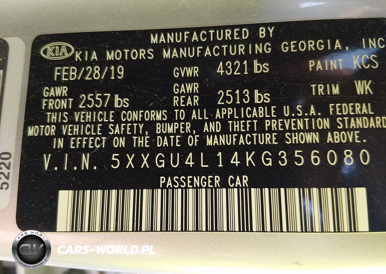 2019 Kia Optima Ex VIN:5XXGU4L14KG356080 - 9