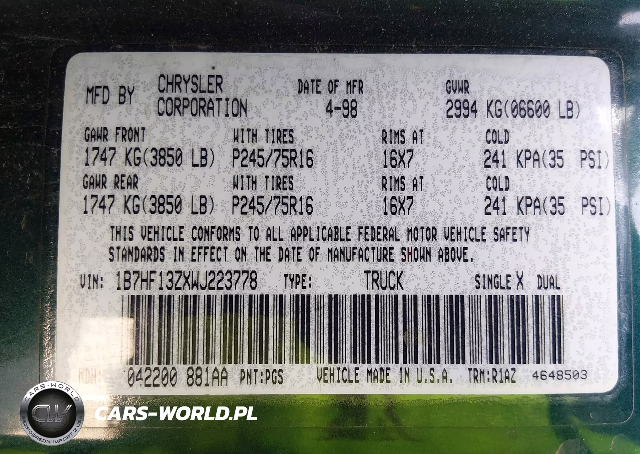 1998 Dodge Ram 1500 St VIN:1B7HF13ZXWJ223778 - 9