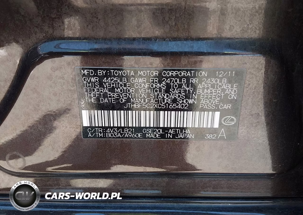 2012 Lexus Is 250 VIN:JTHBF5C2XC5165402 - 9