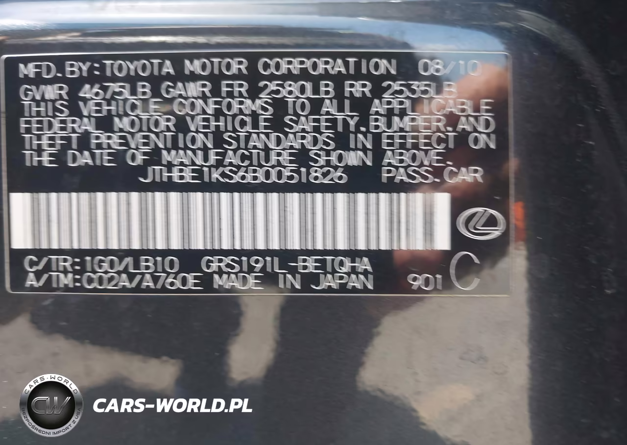2011 Lexus Gs 350 VIN:JTHBE1KS6B0051826 - 9
