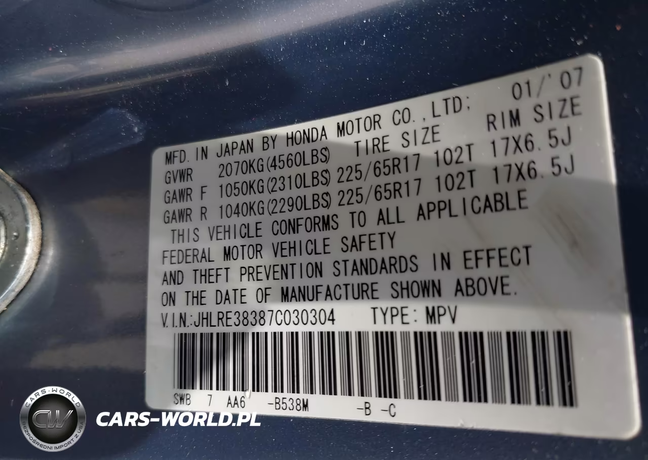 2007 Honda Cr-V Lx VIN:JHLRE38387C030304 - 9