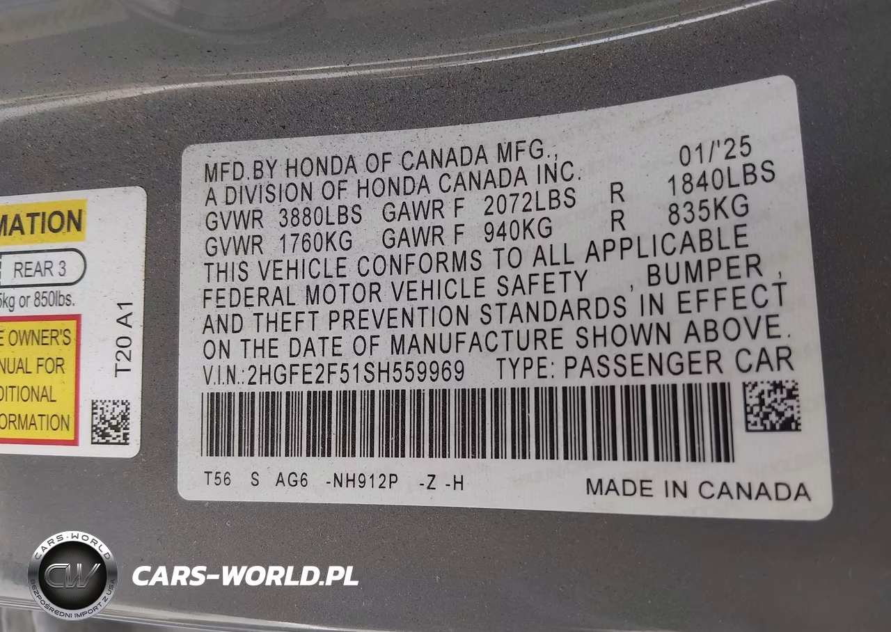 2025 Honda Civic Sport VIN:2HGFE2F51SH559969 - 9