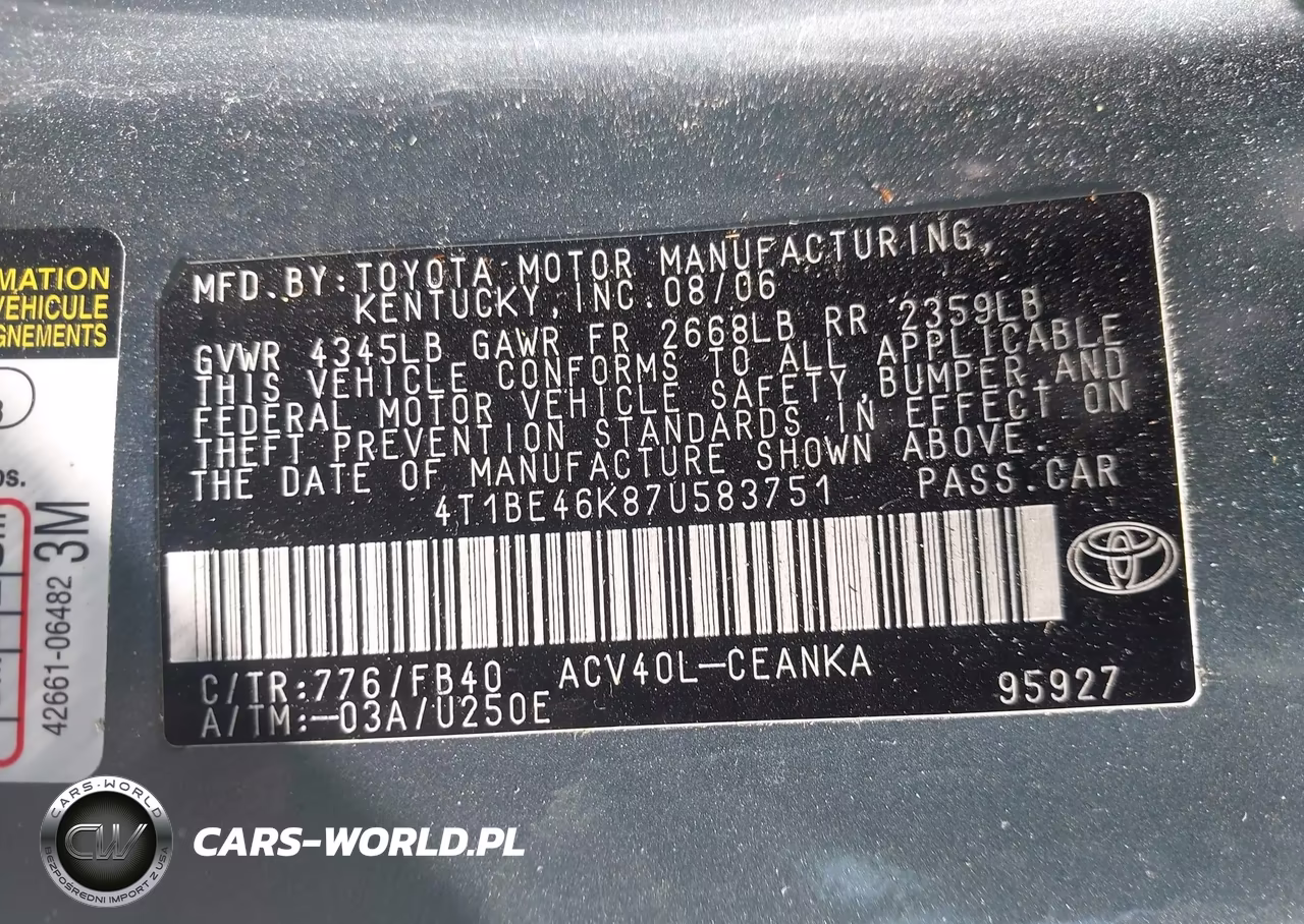 2007 Toyota Camry Le VIN:4T1BE46K87U583751 - 9