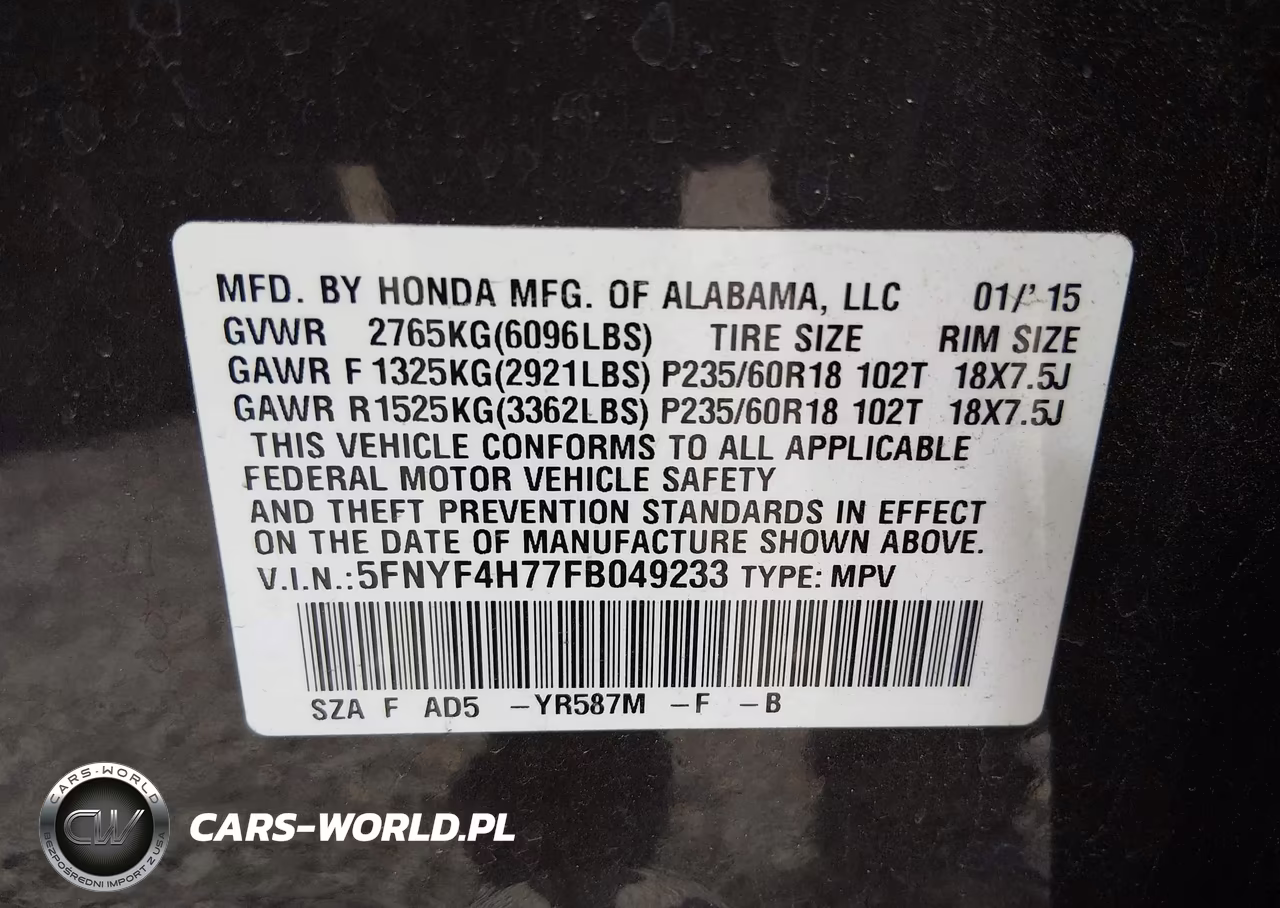 2015 Honda Pilot Ex-L VIN:5FNYF4H77FB049233 - 9