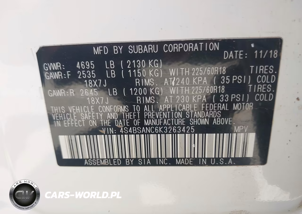 2019 Subaru Outback 2.5I Limited VIN:4S4BSANC6K3263425 - 9