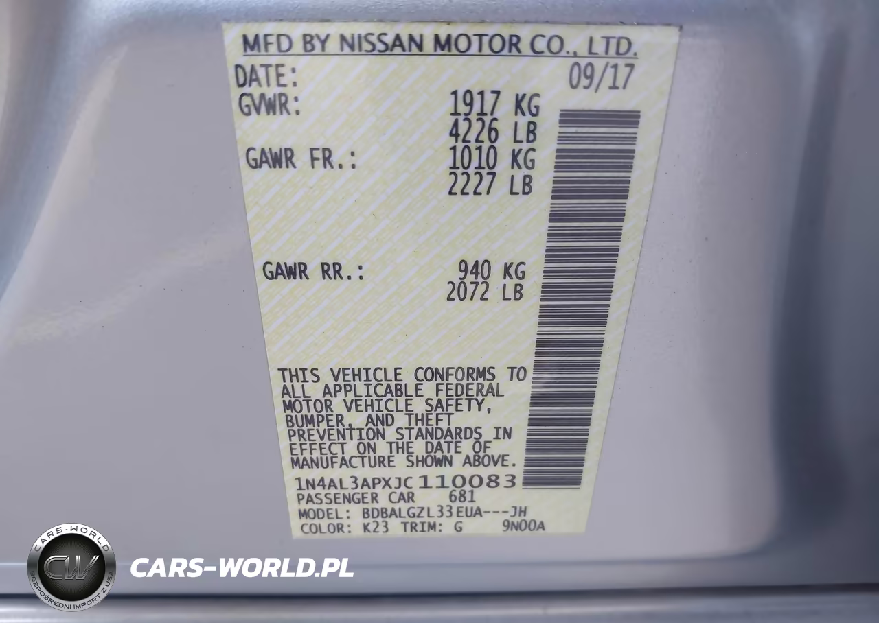 2018 Nissan Altima 2.5 S VIN:1N4AL3APXJC110083 - 9
