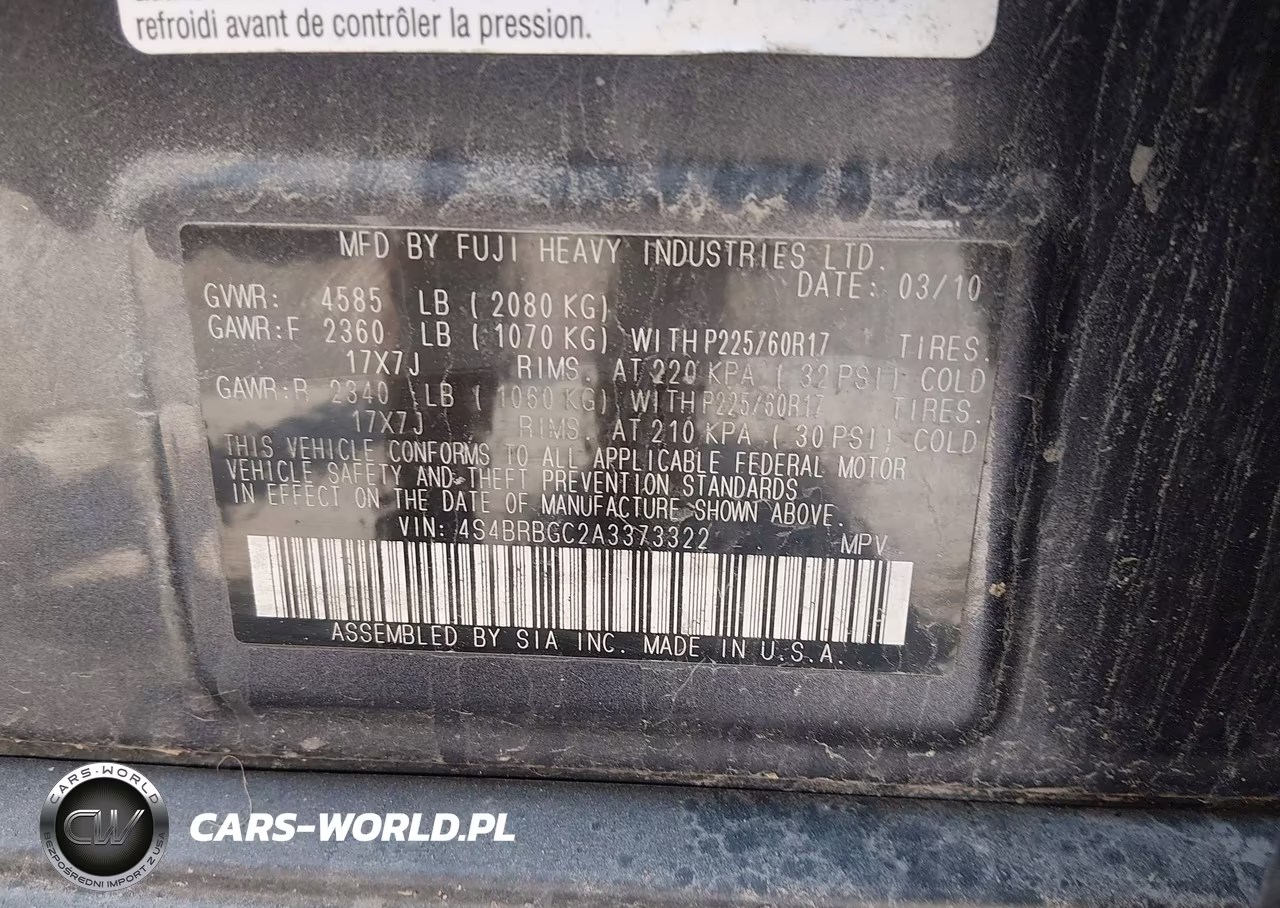 2010 Subaru Outback 2.5I Premium VIN:4S4BRBGC2A3373322 - 9