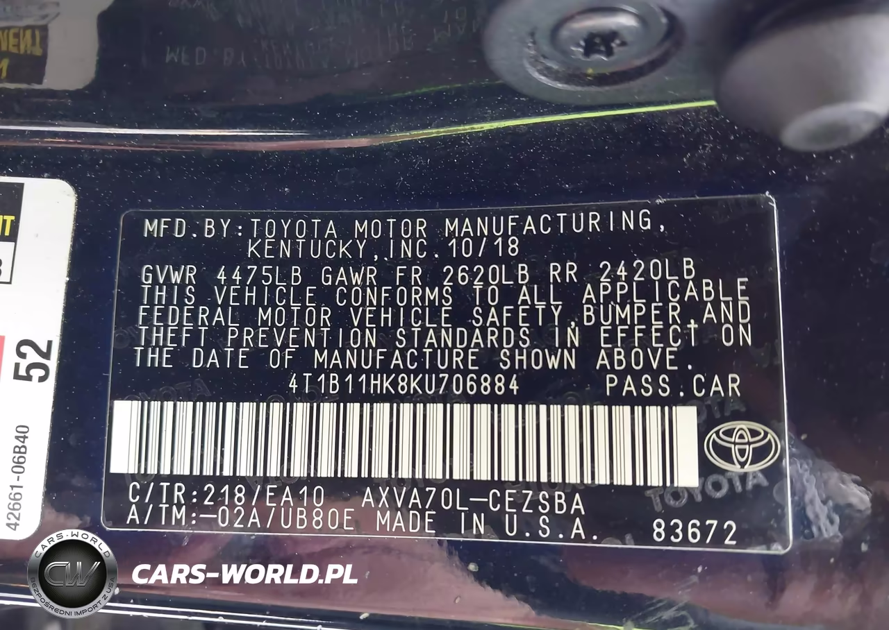2019 Toyota Camry Se VIN:4T1B11HK8KU706884 - 9