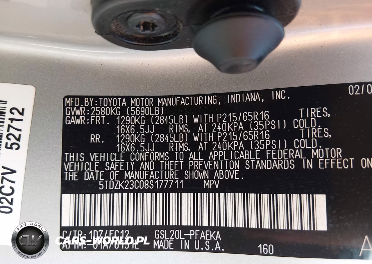 2008 Toyota Sienna Le VIN:5TDZK23C08S177711 - 9