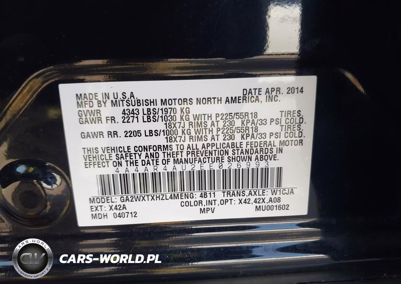 2014 Mitsubishi Outlander Sport Se VIN:4A4AR4AU2EE026993 - 9
