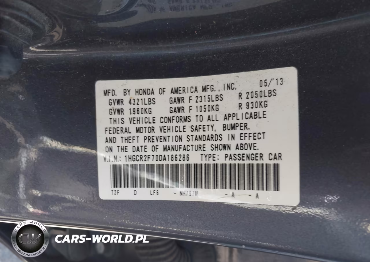 2013 Honda Accord Ex VIN:1HGCR2F70DA186286 - 9