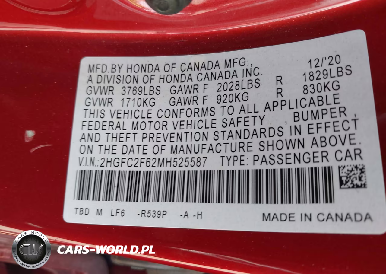 2021 Honda Civic Lx VIN:2HGFC2F62MH525587 - 9