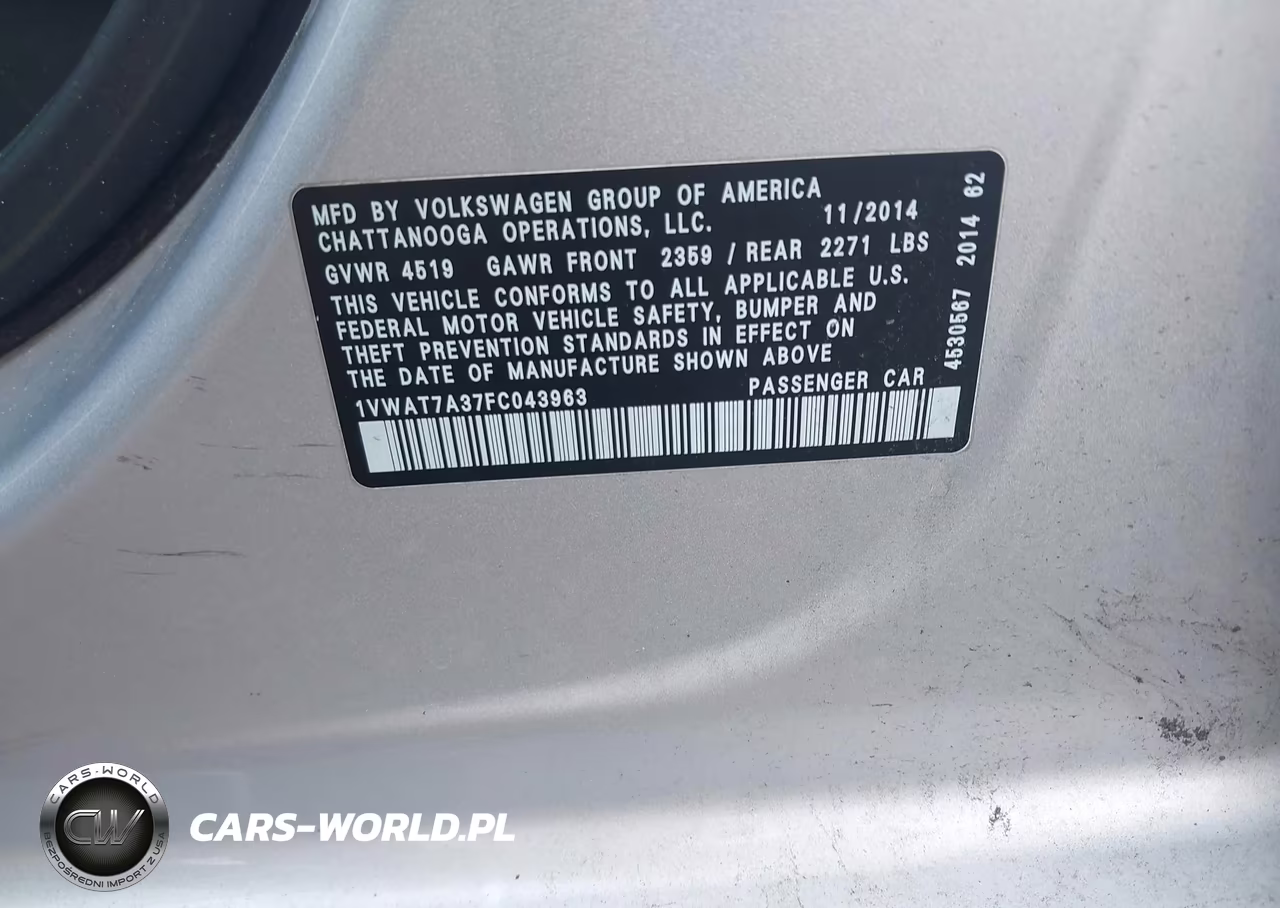 2015 Volkswagen Passat 1.8T S VIN:1VWAT7A37FC043963 - 9