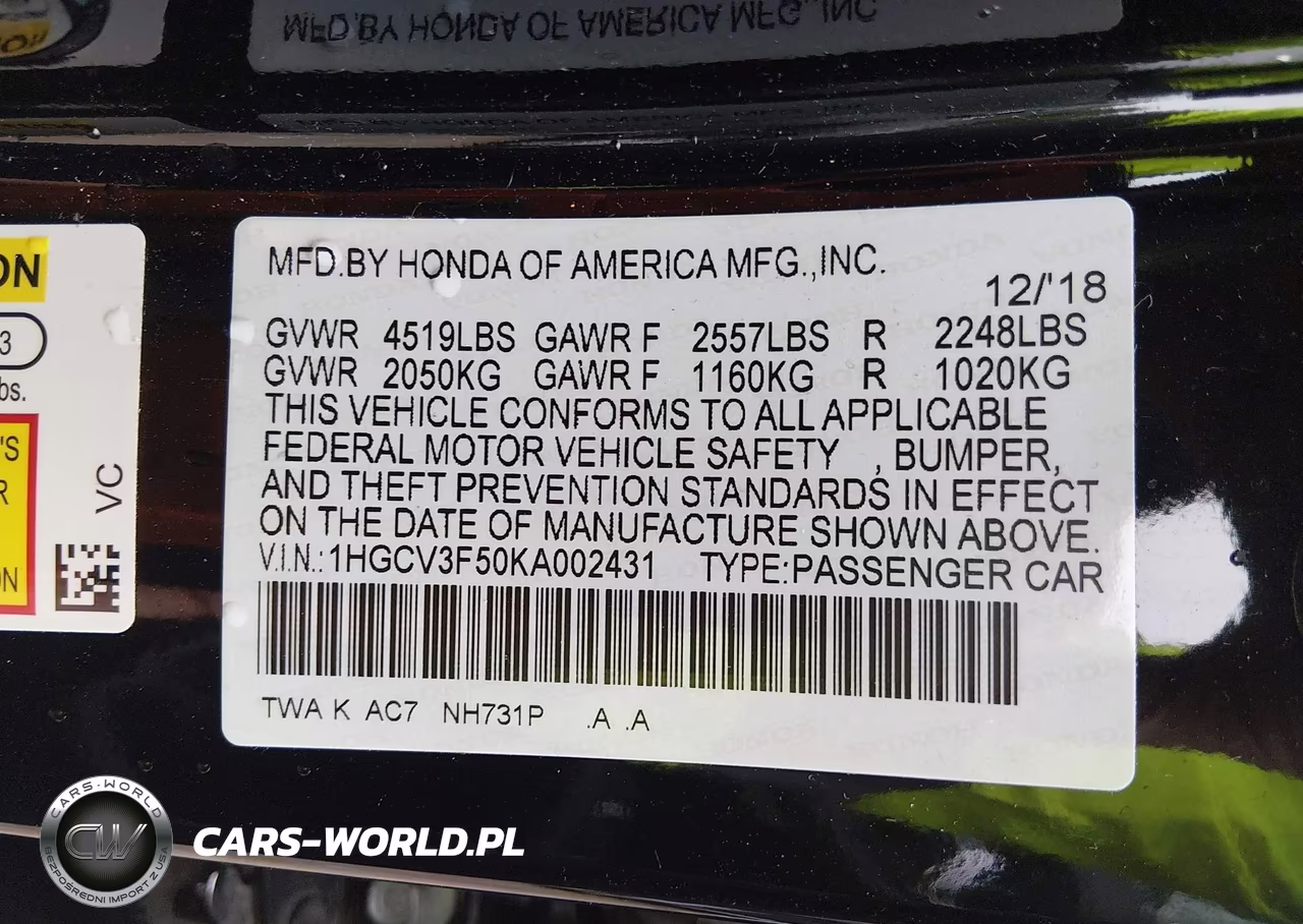 2019 Honda Accord Hybrid Ex-L VIN:1HGCV3F50KA002431 - 9