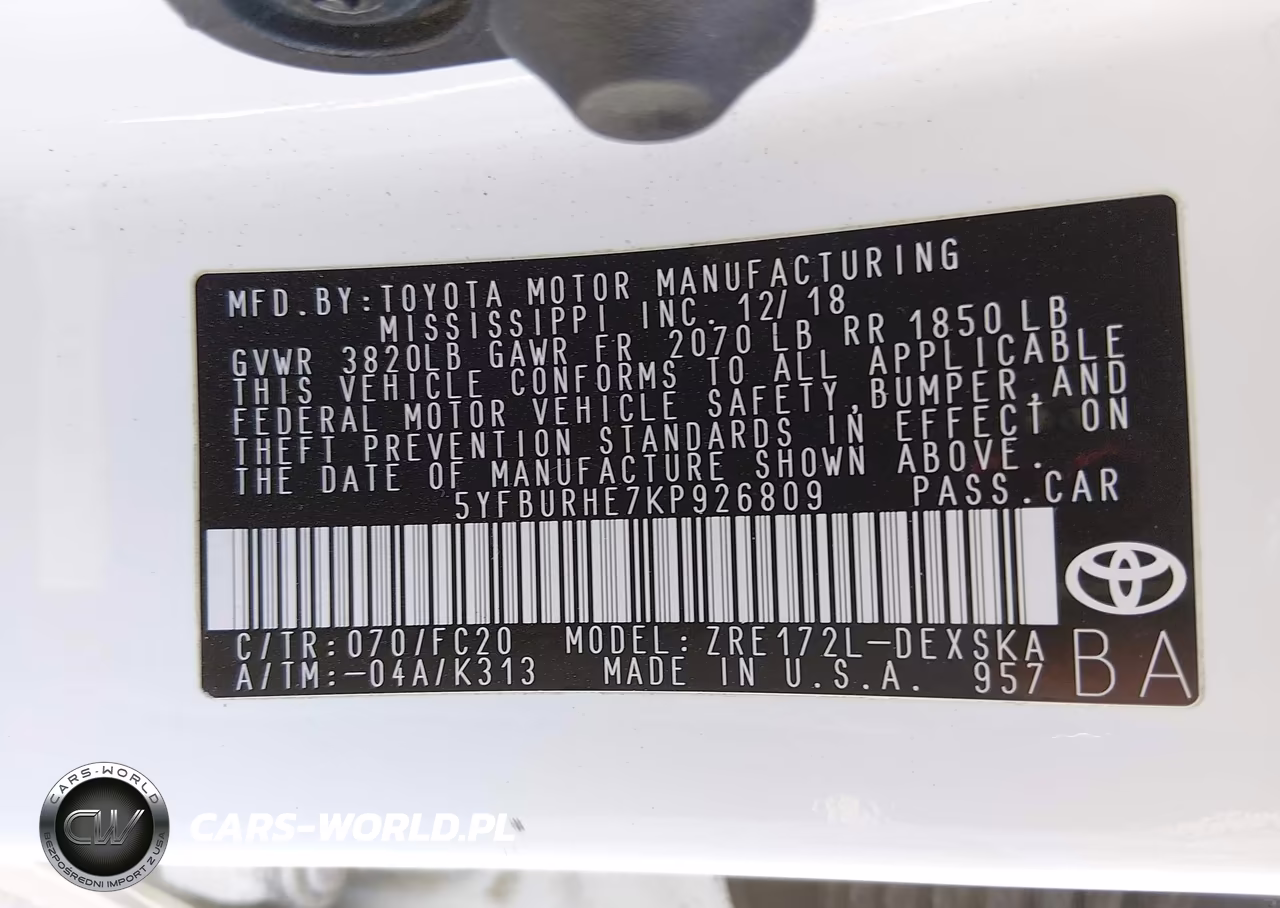 2019 Toyota Corolla Se VIN:5YFBURHE7KP926809 - 9