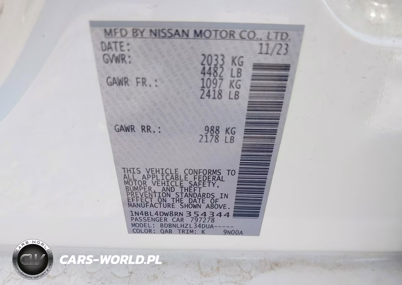 2024 Nissan Altima Sv Intelligent Awd VIN:1N4BL4DW8RN354344 - 9