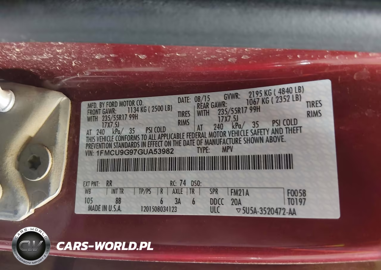 2016 Ford Escape Se VIN:1FMCU9G97GUA53982 - 9