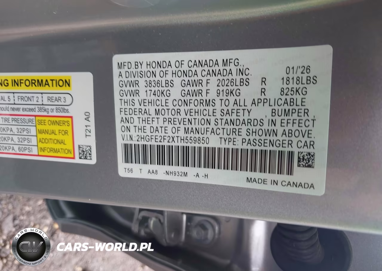 2026 Honda Civic Lx VIN:2HGFE2F2XTH559850 - 9