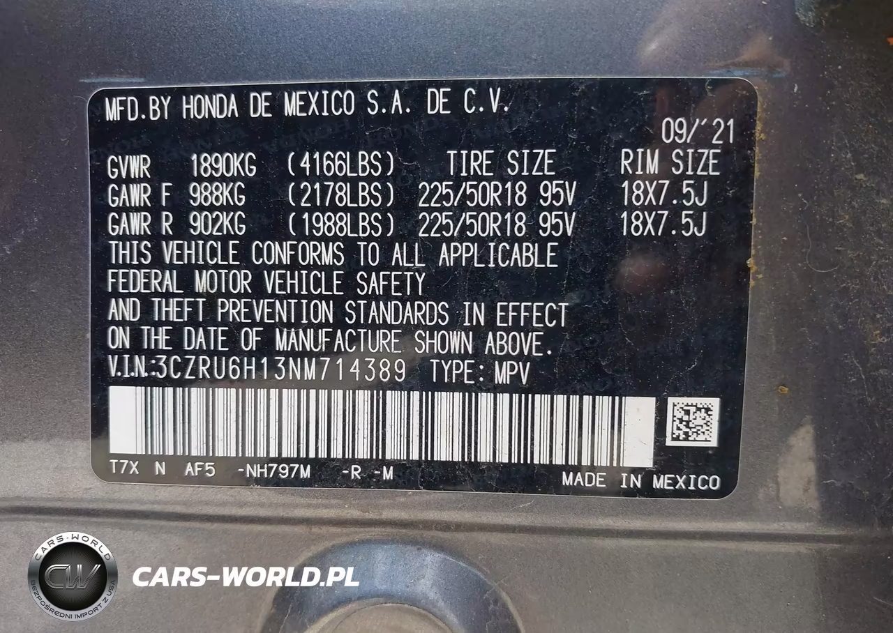2022 Honda Hr-V Awd Sport VIN:3CZRU6H13NM714389 - 9