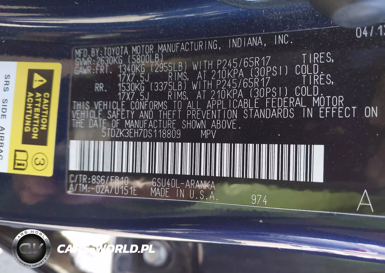 2013 Toyota Highlander Base V6 VIN:5TDZK3EH7DS118809 - 9