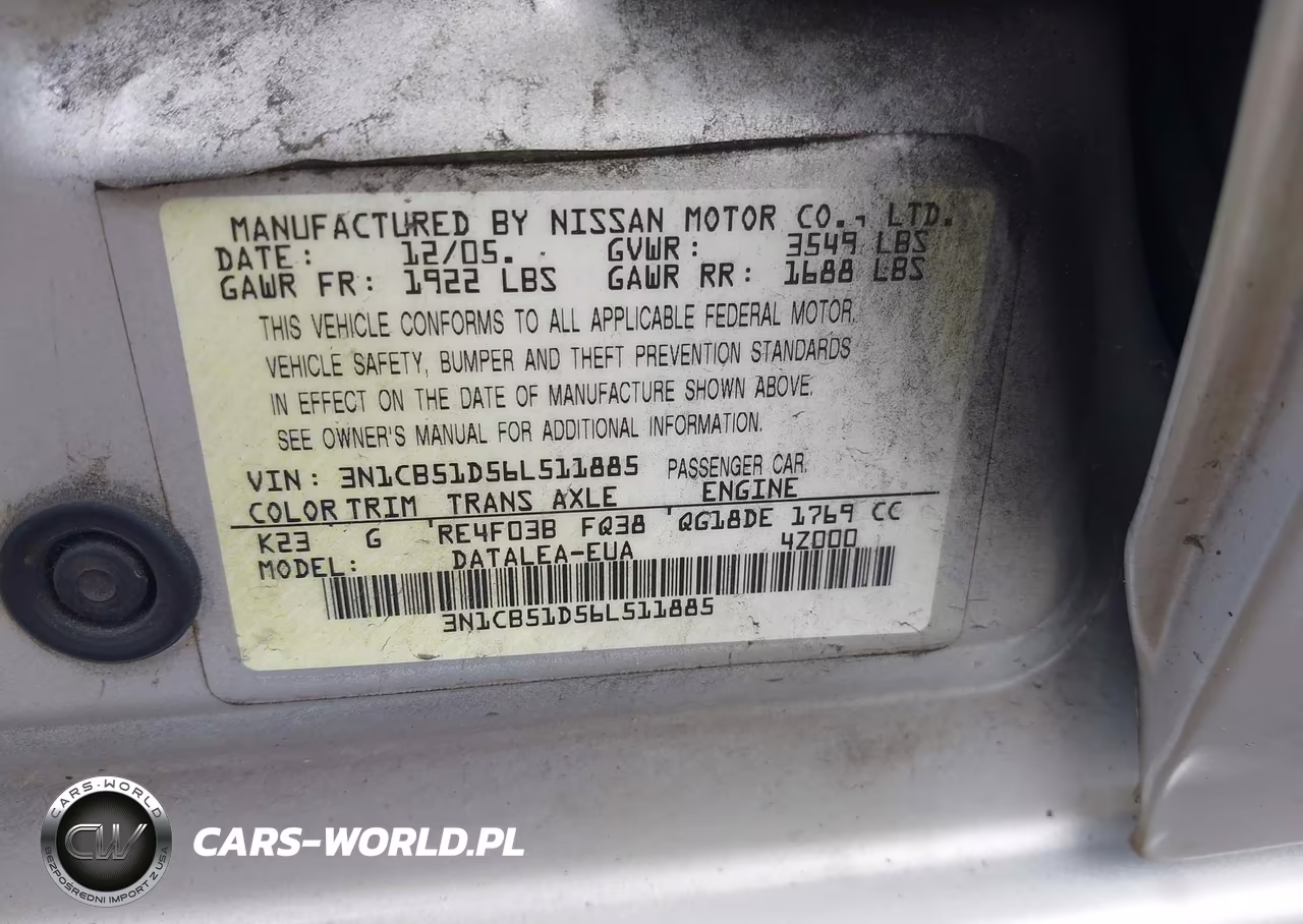 2006 Nissan Sentra 1.8S VIN:3N1CB51D56L511885 - 9