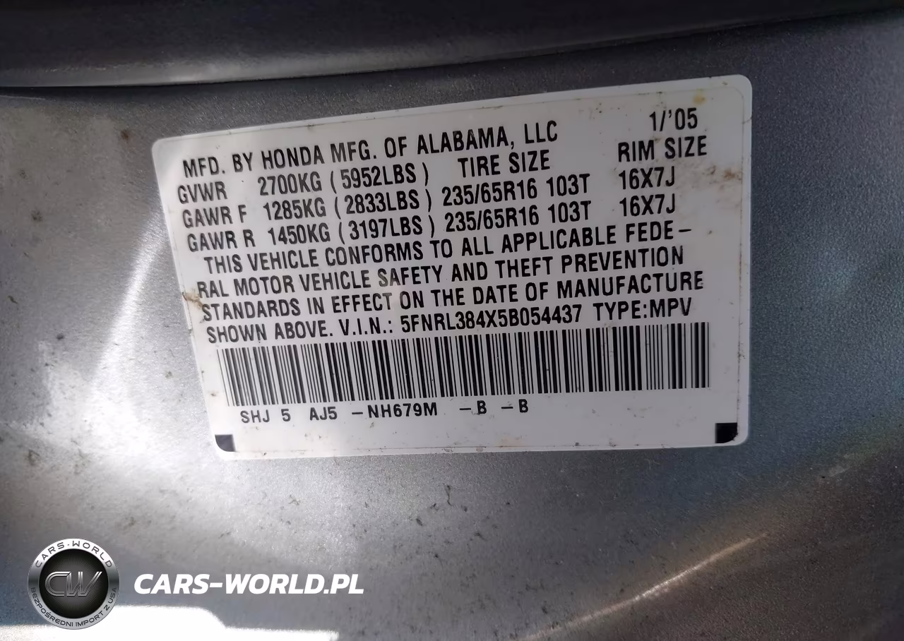 2005 Honda Odyssey Ex VIN:5FNRL384X5B054437 - 9
