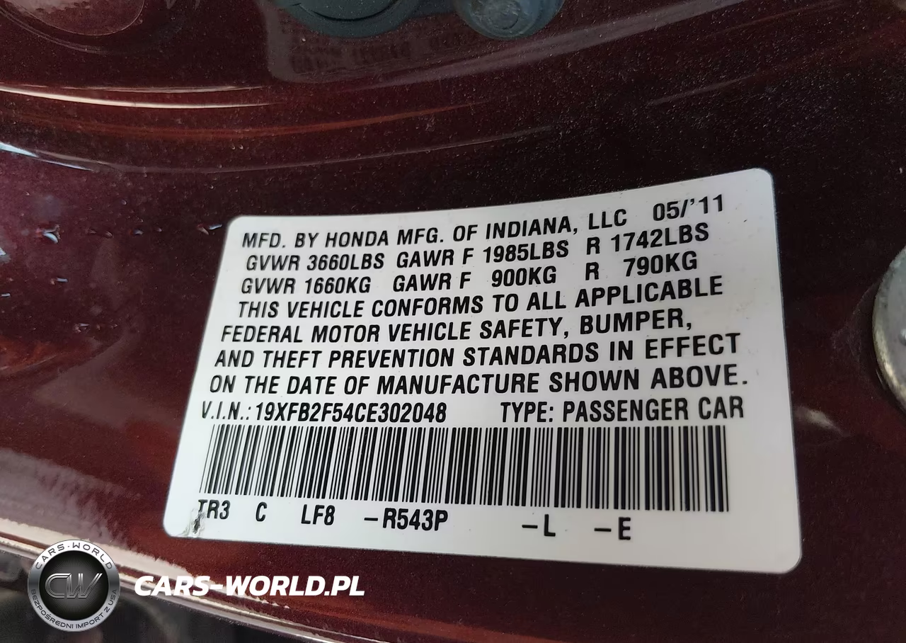 2012 Honda Civic Lx VIN:19XFB2F54CE302048 - 9