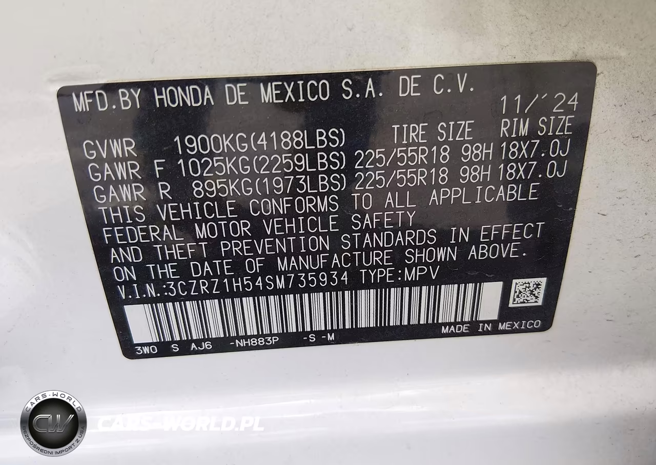 2025 Honda Hr-V 2Wd Sport VIN:3CZRZ1H54SM735934 - 9