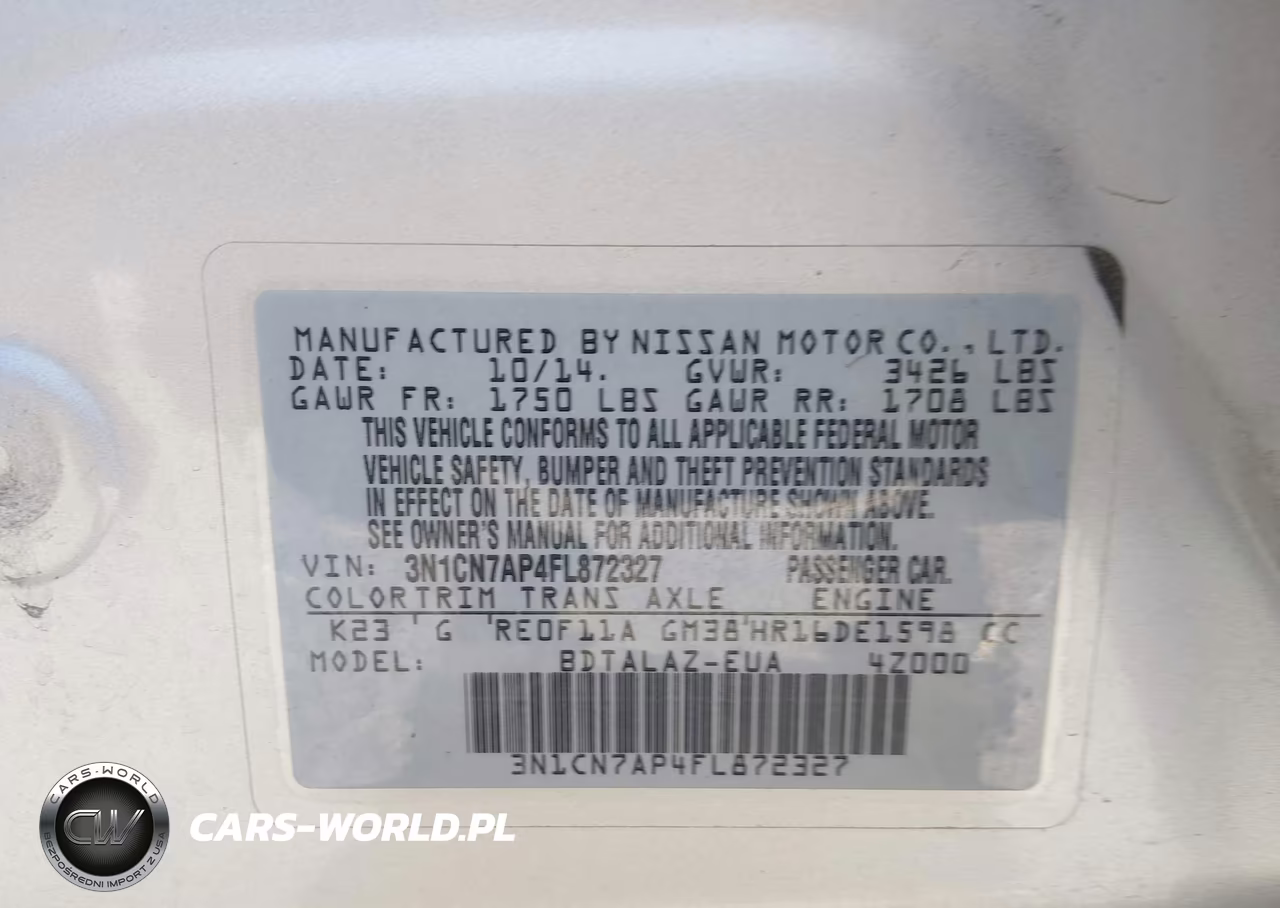 2015 Nissan Versa 1.6 S+ VIN:3N1CN7AP4FL872327 - 9