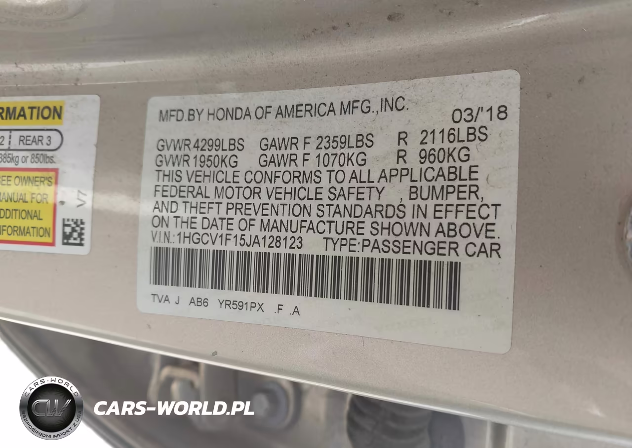 2018 Honda Accord Lx VIN:1HGCV1F15JA128123 - 9
