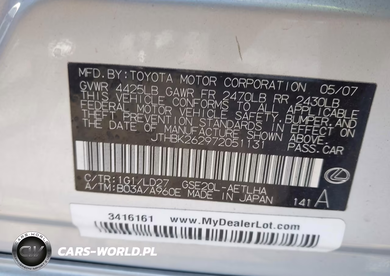 2007 Lexus Is 250 VIN:JTHBK262972051131 - 9
