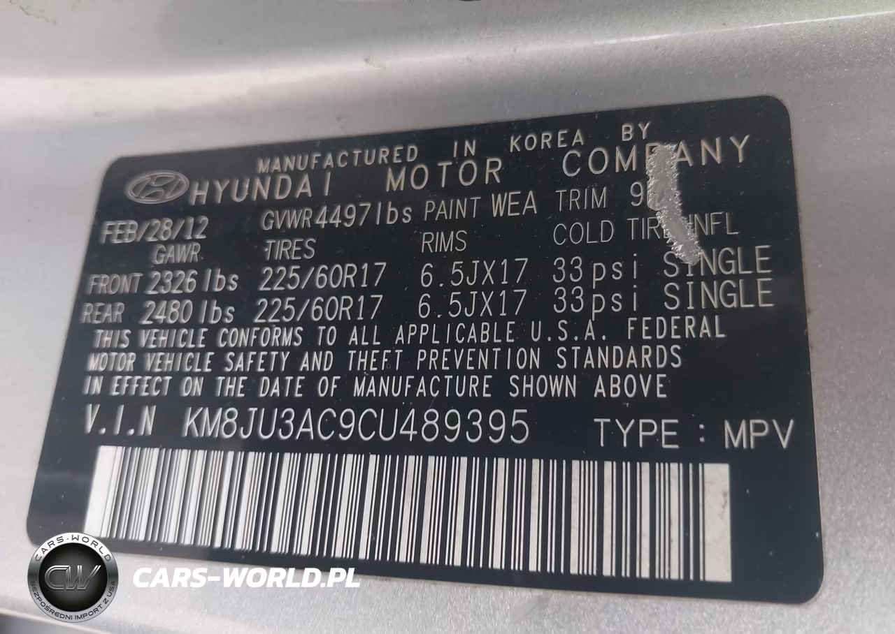 2012 Hyundai Tucson Gls VIN:KM8JU3AC9CU489395 - 9