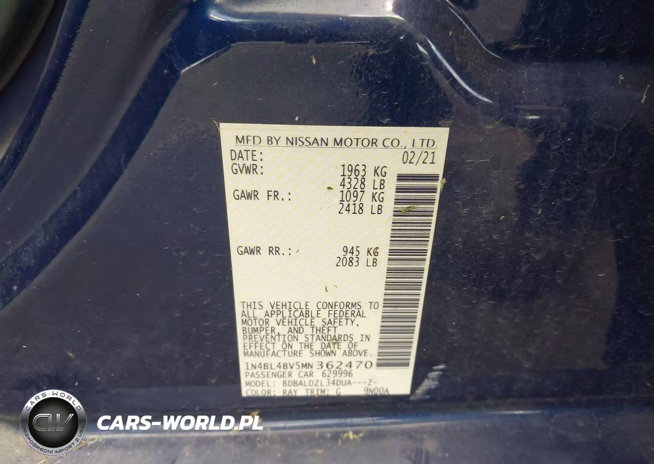 2021 Nissan Altima S Fwd VIN:1N4BL4BV5MN362470 - 9