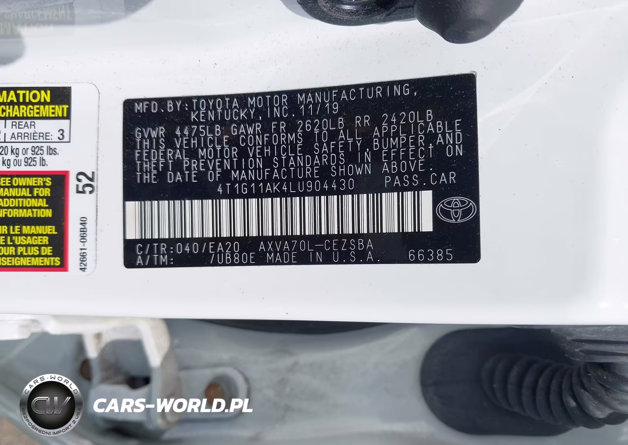 2020 Toyota Camry Se VIN:4T1G11AK4LU904430 - 9