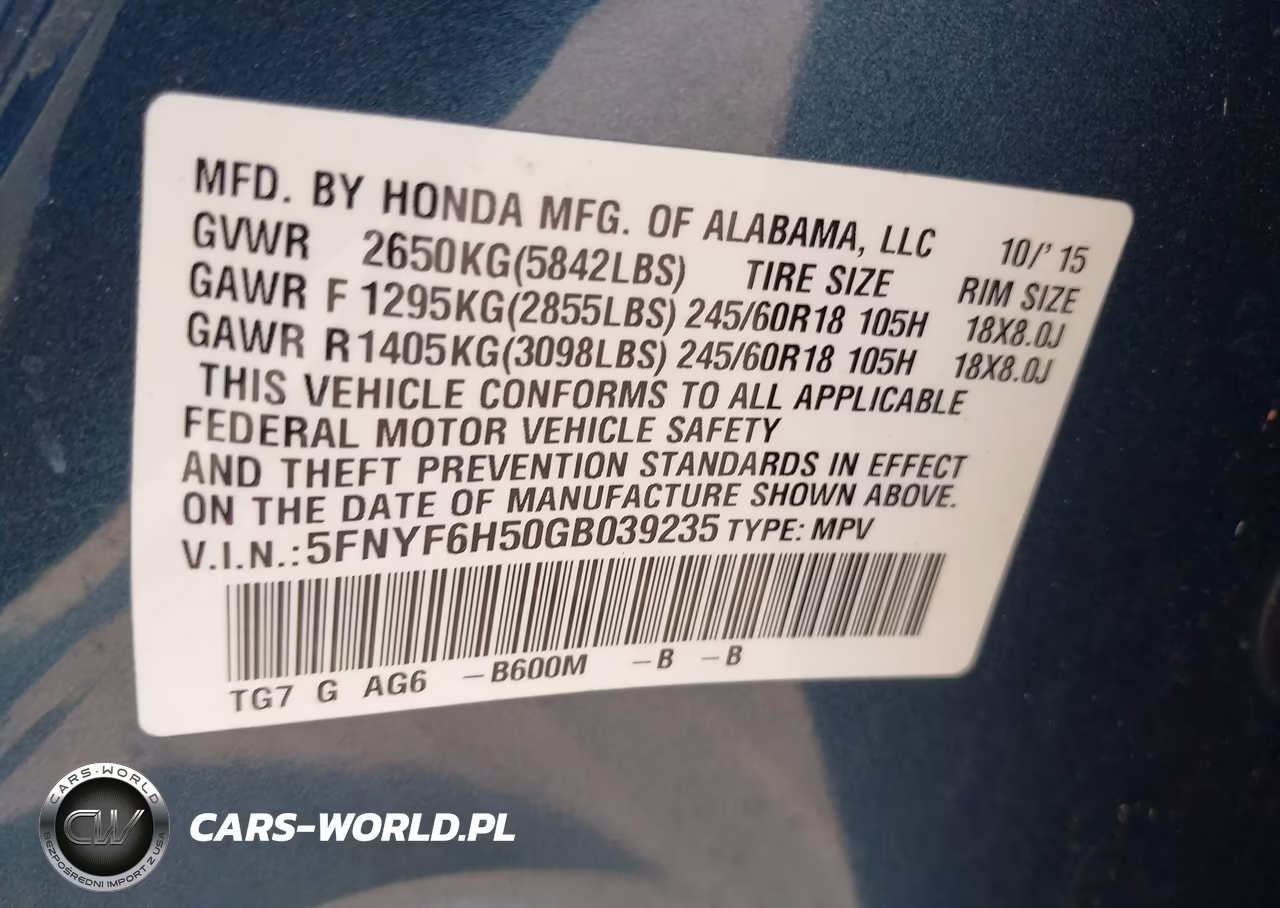 2016 Honda Pilot Ex-L VIN:5FNYF6H50GB039235 - 9