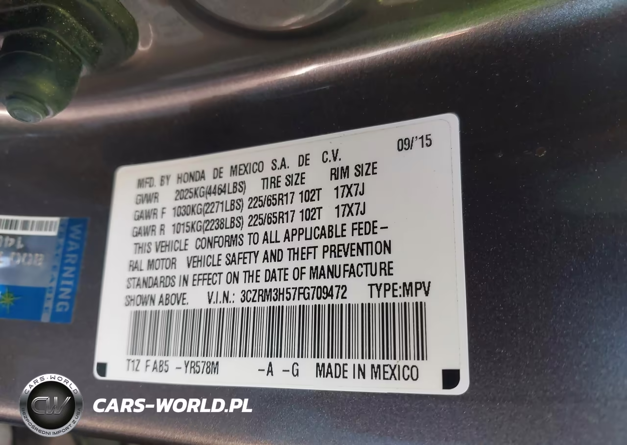 2015 Honda Cr-V Ex VIN:3CZRM3H57FG709472 - 9