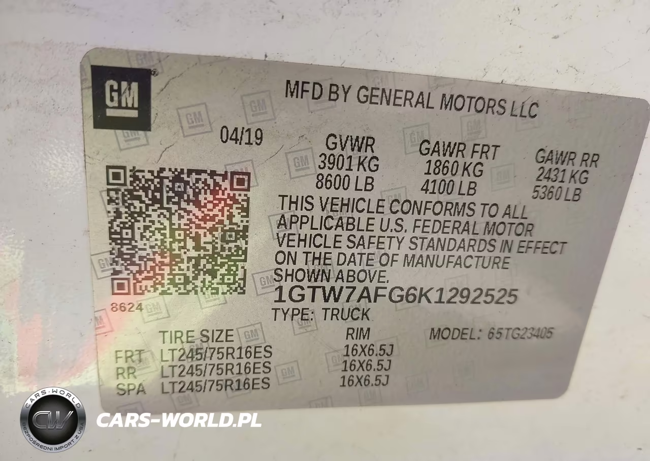 2019 GMC Savana 2500 Work Van VIN:1GTW7AFG6K1292525 - 9