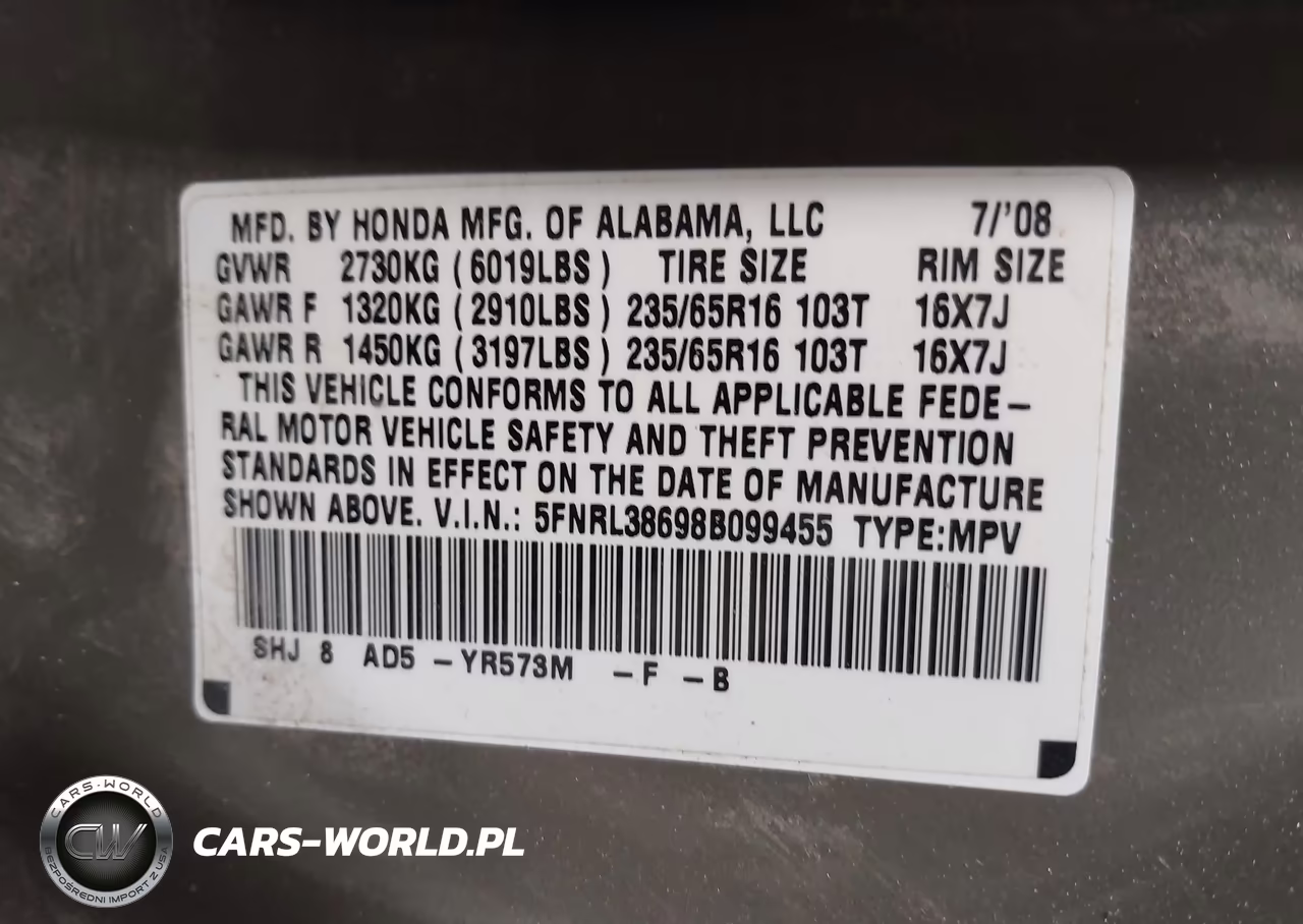 2008 Honda Odyssey Ex-L VIN:5FNRL38698B099455 - 9
