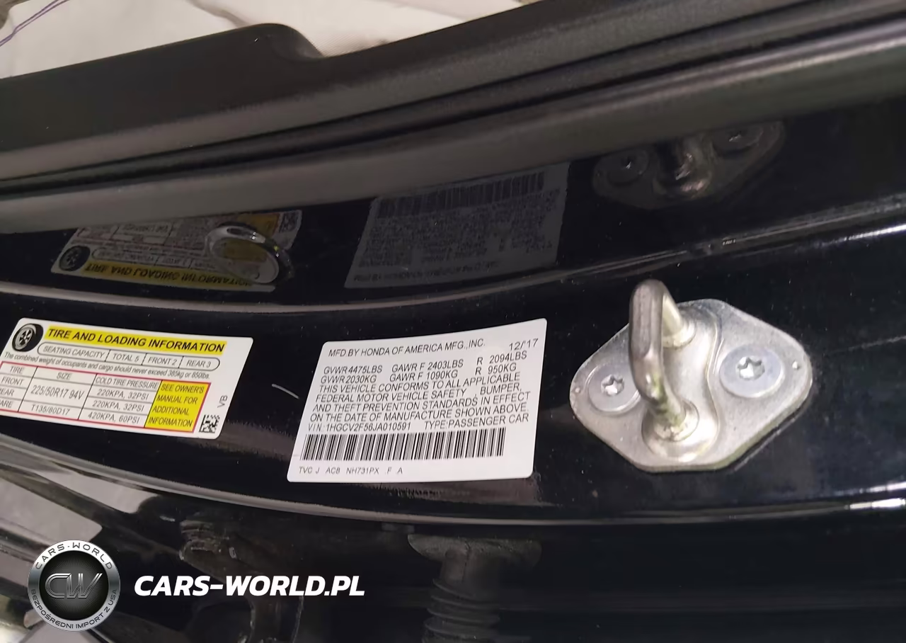 2018 Honda Accord Ex-L 2.0T VIN:1HGCV2F56JA010591 - 9