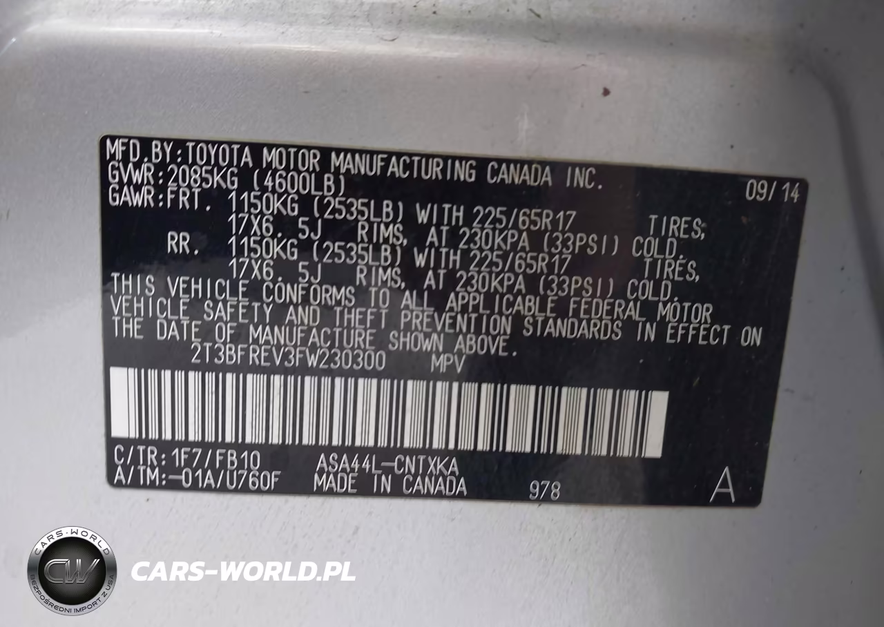 2015 Toyota Rav4 Le VIN:2T3BFREV3FW230300 - 9