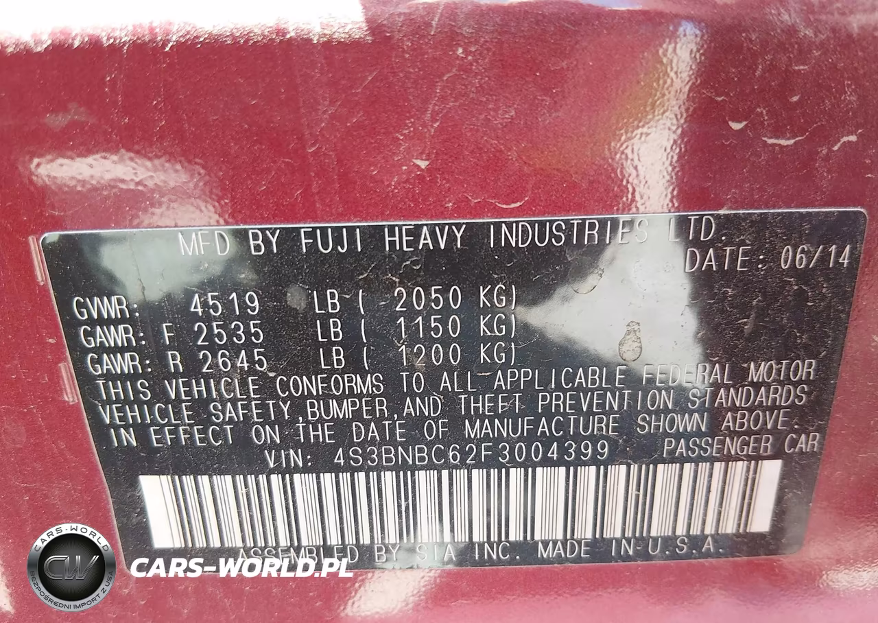2015 Subaru Legacy 2.5I Premium VIN:4S3BNBC62F3004399 - 9