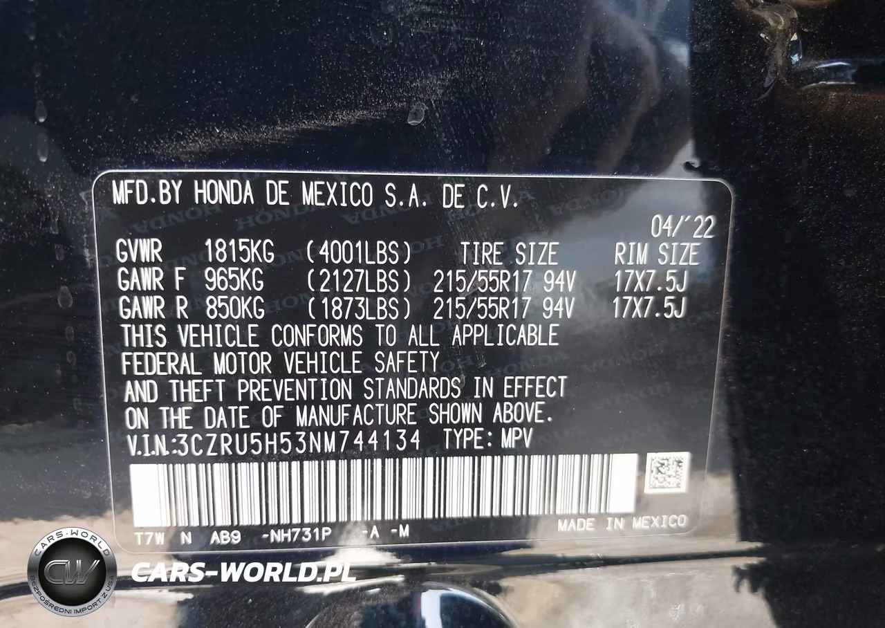 2022 Honda Hr-V 2Wd Ex VIN:3CZRU5H53NM744134 - 9