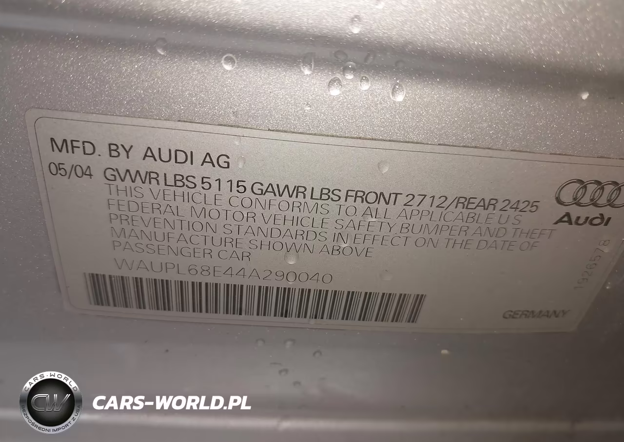 2004 Audi S4 4.2 VIN:WAUPL68E44A290040 - 9