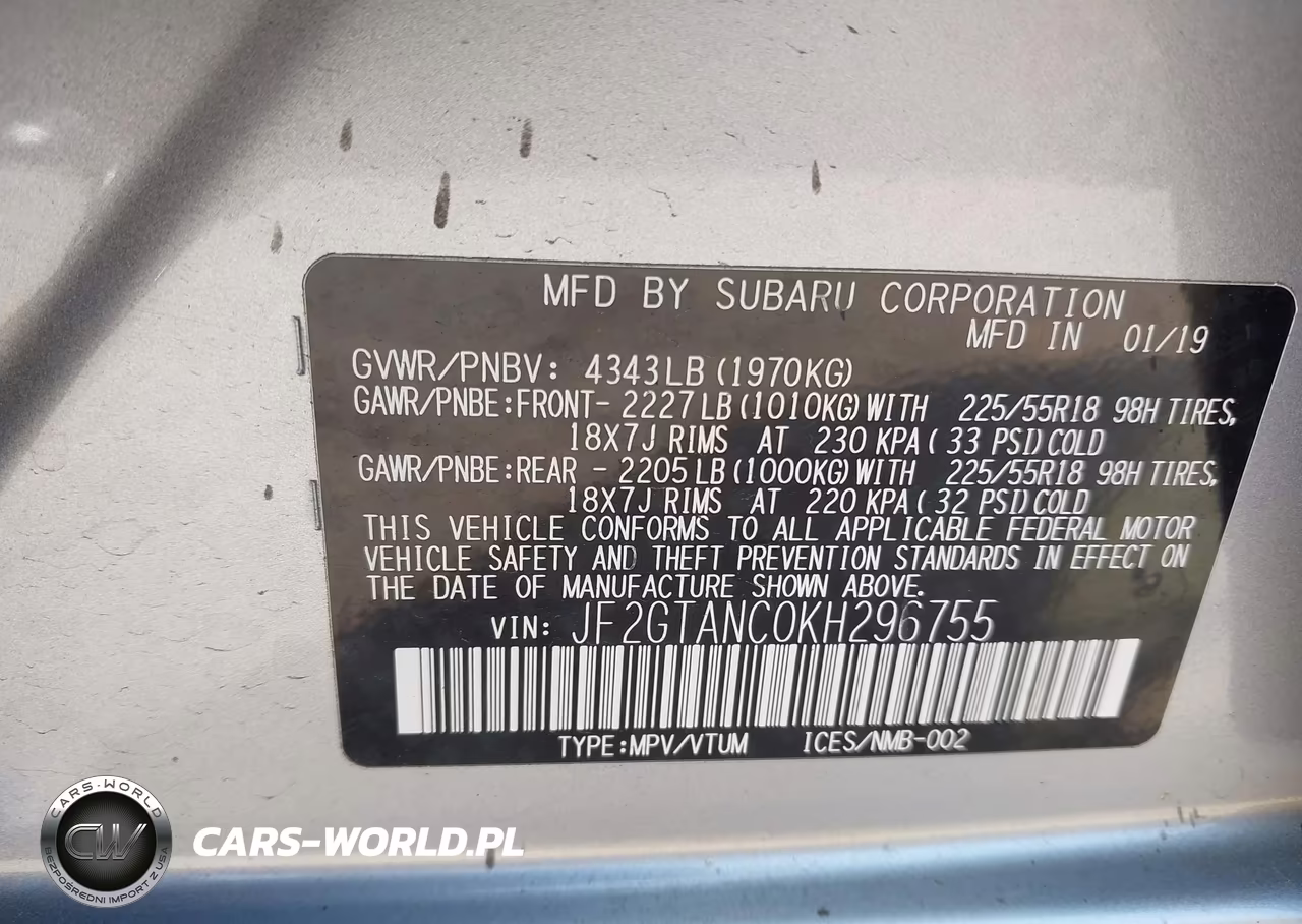 2019 Subaru Crosstrek 2.0I Limited VIN:JF2GTANC0KH296755 - 9