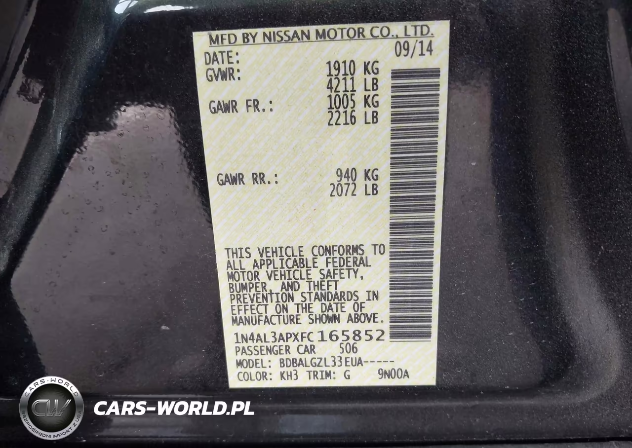 2015 Nissan Altima 2.5-2.5 S-2.5 Sl-2.5 Sv VIN:1N4AL3APXFC165852 - 9