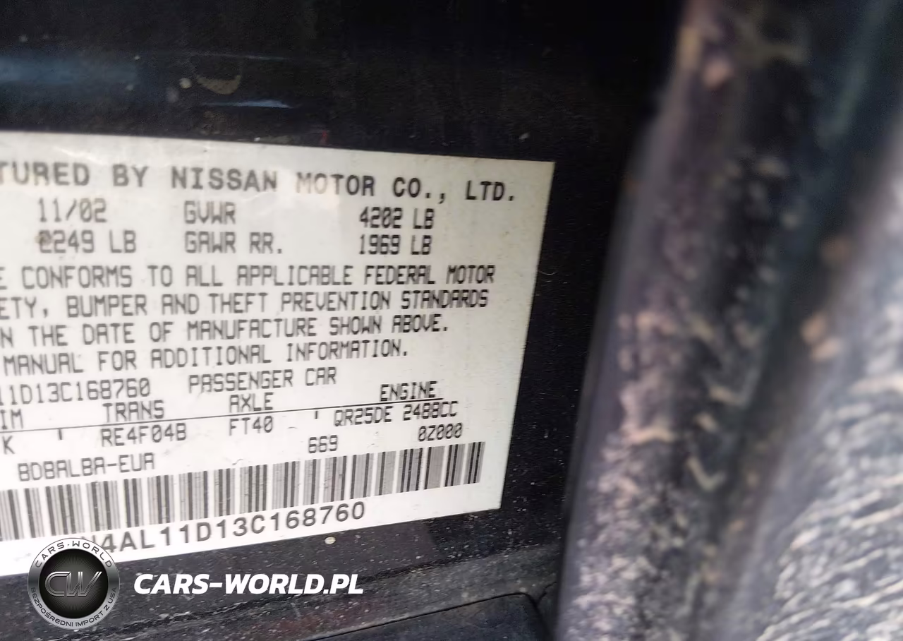 2003 Nissan Altima 2.5 S VIN:1N4AL11D13C168760 - 9