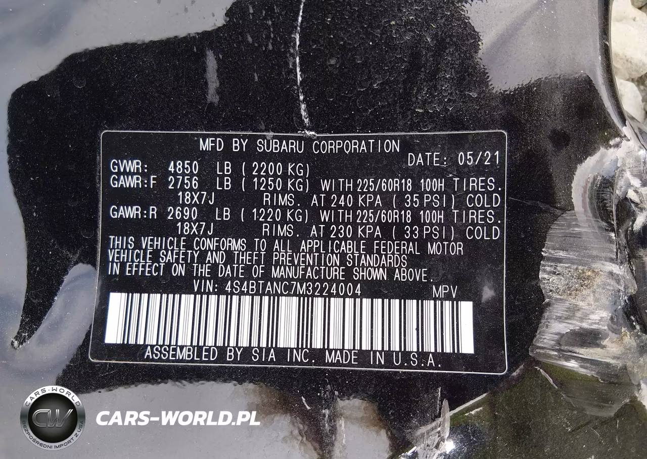 2021 Subaru Outback Limited VIN:4S4BTANC7M3224004 - 9