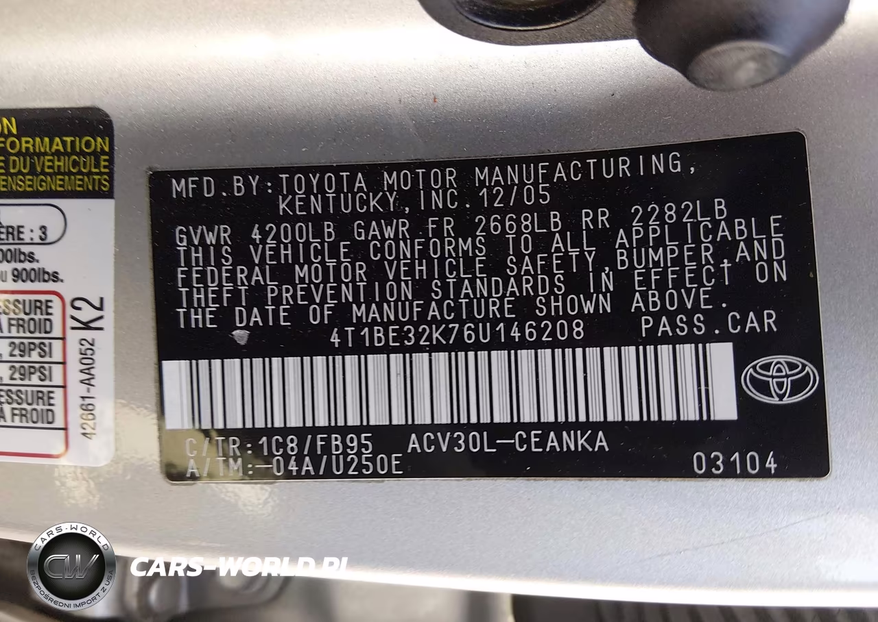 2006 Toyota Camry Le VIN:4T1BE32K76U146208 - 9